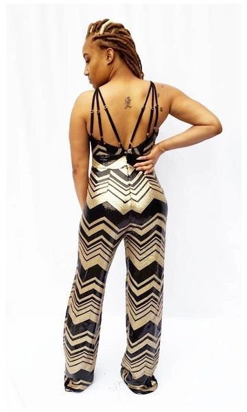 Chevron Pattern Sequin Jumpsuit