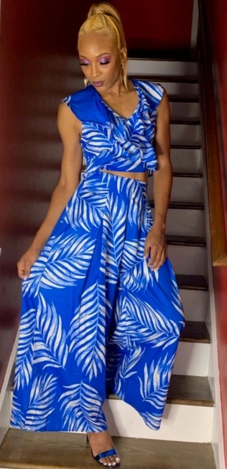 Blue Hawaiian Palazzo Pant Set