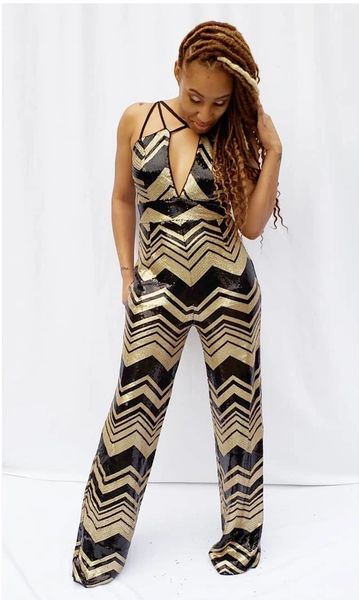 Chevron Pattern Sequin Jumpsuit
